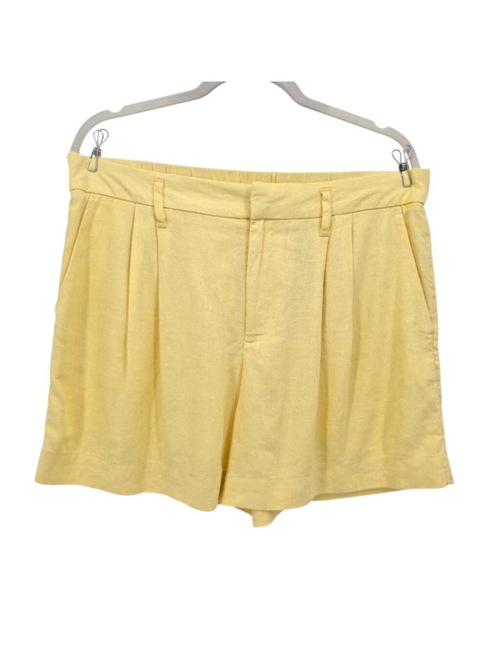 NEW A New Day Womens 12 Shorts Linen Blend Pleated Yellow Pockets Preppy Summer